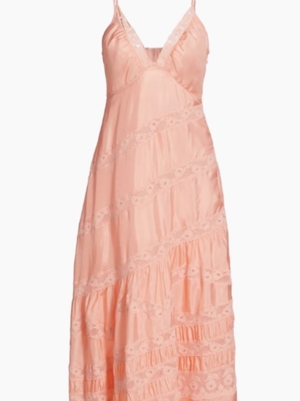 LoveShackFancy Idalia Lace-Trim Slip Maxi Dress - Sunkissed Coral SZ 8 NWT - Picture 4 of 8
